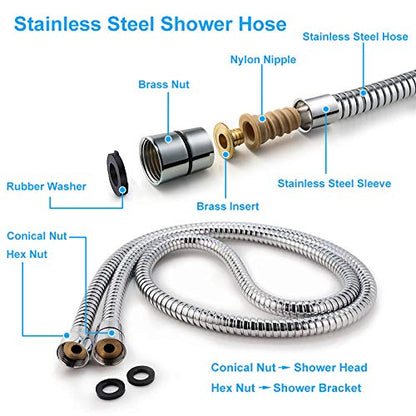 Handheld Shower Head High Pressure 5-Settings with Hose, Chrome | Powerful Water Spray, Against Low Pressure Water Flow, 59 Inch Stainless Hose, Adjustable Mount - color: Silver