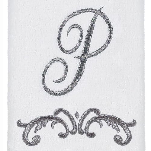 Avanti Linens - Fingertip Towel, Soft & Absorbent Cotton Towel, Scroll Design, Cursive Style Decor (Monogram Collection, Initial P)