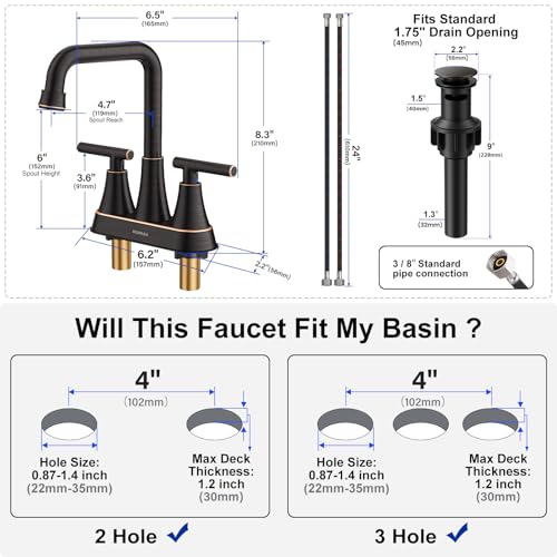Oil Rubbed Bronze 4 inch Centerset Bathroom Faucets for Sink 2 Hole | Bathroom Sink Faucet with Pop-up Drain and Supply Lines, Stainless Steel 2-Handle Centerset Faucet for Vanity RV Restroom - color: Oil Rubbed Bronze X2