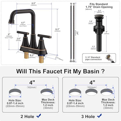 Oil Rubbed Bronze 4 inch Centerset Bathroom Faucets for Sink 2 Hole | Bathroom Sink Faucet with Pop-up Drain and Supply Lines, Stainless Steel 2-Handle Centerset Faucet for Vanity RV Restroom - color: Oil Rubbed Bronze X2