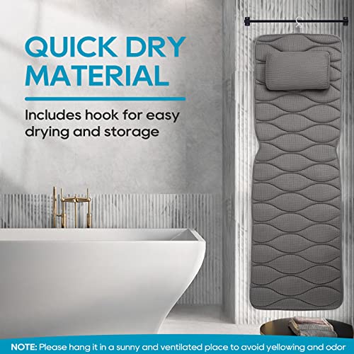 OMYSTYLE Full Body Bath Pillow, Bath Pillows for tub with Mesh Washing Bag & 21 Non-Slip Suction Cups, Spa Bathtub for Head Neck Shoulder and Back Support - 5D Air Mesh & Quick Drying | Gray - color: Gray