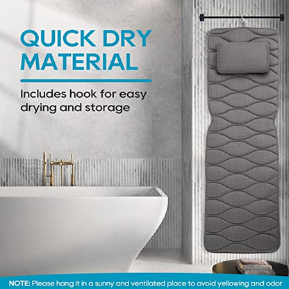 OMYSTYLE Full Body Bath Pillow, Bath Pillows for tub with Mesh Washing Bag & 21 Non-Slip Suction Cups, Spa Bathtub for Head Neck Shoulder and Back Support - 5D Air Mesh & Quick Drying | Gray - color: Gray