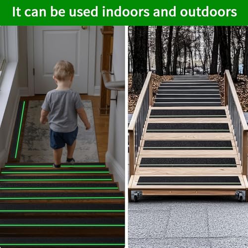Glow in Dark Anti Slip Tape, 4" x35FT Heavy Duty Waterproof Safety Grip Tape for Stairs, Pool, Bathroom - Black & Glow Stripe Indoor/Outdoor Multi-Purpose Traction Tape - size: 4 Inch x 35 Feet
