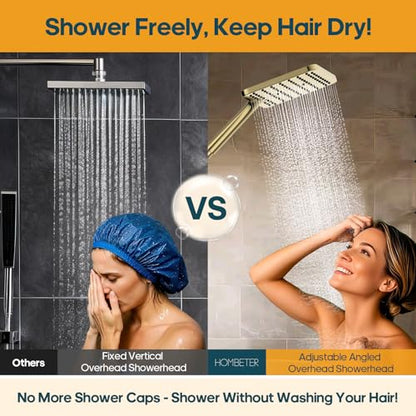 High Pressure Rain Shower Head with Handheld Combo, 10 Inch Square Rainfall Showerhead, Adjustable Slide Bar Dual Shower System, 3 Spray Modes, 59" Stainless Steel Hose, Gold - color: Gold, style: Basic