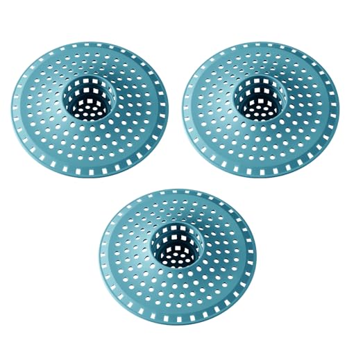 3Pcs Silicone Hair Catcher Shower Drain for Bathtub & Sink Trap/Strainer | 3 Pack Anti-Clog Collapsible Tub Protector Cover, Pet Hair Stopper fit 1 1/2" to 1 5/8'' Bathroom, Shower Stall & Sink Drains - color: Light Blue