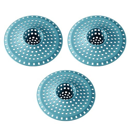 3Pcs Silicone Hair Catcher Shower Drain for Bathtub & Sink Trap/Strainer | 3 Pack Anti-Clog Collapsible Tub Protector Cover, Pet Hair Stopper fit 1 1/2" to 1 5/8'' Bathroom, Shower Stall & Sink Drains - color: Light Blue