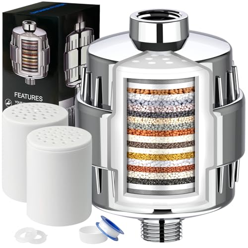 Shower Filter - 20 Stage Filtration with 2 Replacement Cartridges | High Output, Removes Chlorine & Fluoride, Improves Skin & Hair Health, Universal Fit, Easy Installation - color: Chrome, style: Shower Filter with 2 Cartridges