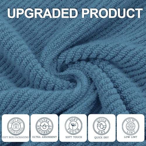 VOOVA & MOVAS 6PC Towel Set, 100% Cotton, Denim Blue | 2 Large Bath 30x56 In, 2 Hand 18x28 In, 2 Wash Cloths 13x13 In, Soft, Quick Dry, Thick, Towel Gift - color: Labrador Blue, size: 6 PC Bathroom Towel Set