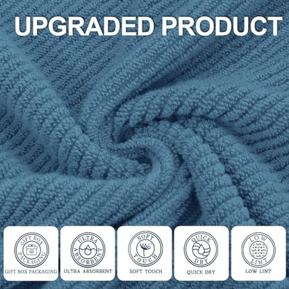 VOOVA & MOVAS 6PC Towel Set, 100% Cotton, Denim Blue | 2 Large Bath 30x56 In, 2 Hand 18x28 In, 2 Wash Cloths 13x13 In, Soft, Quick Dry, Thick, Towel Gift - color: Labrador Blue, size: 6 PC Bathroom Towel Set