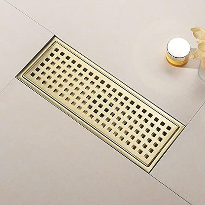 12 Inch Rectangular Shower Floor Drain, Can Be Detachably Inserted Into The Mesh Grille Cover, SUS304 Stainless Steel, Brushed Gold - color: Brushed Gold