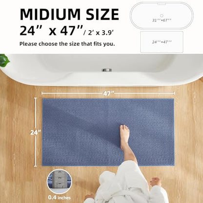 TYUU Bathroom Rugs Non Slip Washable, Super Absorbent Thin Bath Mat Quick Dry Low Pile Bathroom Rug, Denim Blue 24"x47" - color: Denim Blue01, size: 2' X 3'11" (Rectangular)
