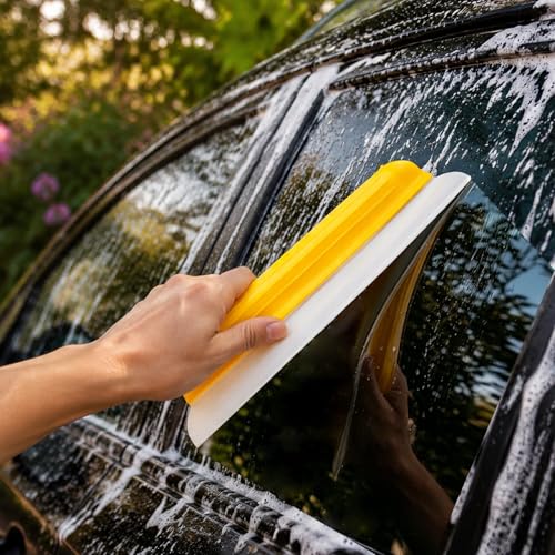 1 Pack 14 Inch Car Drying Squeegee, Yellow Flexible Silicone Water Blade for Window Shower, Auto T-Bar Rubber Wiper for Windshield & Bathroom - size: 1 Pack