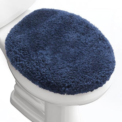 Soft Microfiber Toilet Lid Cover 17.5" x 15" Machine Washable | Solid Toilet Seat Cover Adjustable Rubber Backing Fits Most 16 -17.5" L x 14-16" W Round Oblong and Elongated Toilet Seat - color: Navy Blue