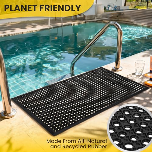 24"x 36" Rubber Floor Mat, Non-Slip Rubber Floor Mat Heavy Duty Mats for Outdoor Restaurant Kitchen Bar (Black) - size: 24"L x 36"W x 0.4"Th