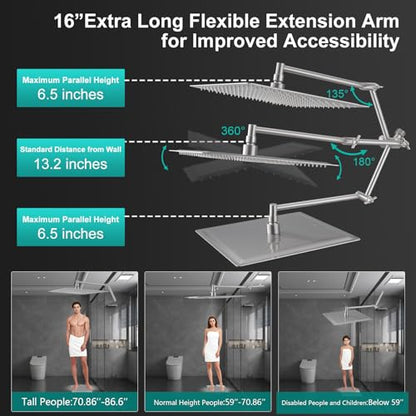 All Metal 10 Inch Rain Shower Head with Handheld Spray Combo, High Pressure Waterfall Rainfall Square Shower Heads with 16" Adjustable Extension Arm, Dual Showerhead with 3-Way Diverter,Brushed Nickel - color: Brushed Nickel, size: 10 Inch