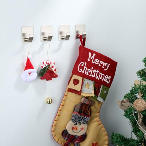 YIGII Towel Hooks no Damage Wall Surface, Adhesive Wall Hook for Kitchen and Bathroom, Stainless Steel Waterproof, 4 Pack Sticky Hooks, Silver