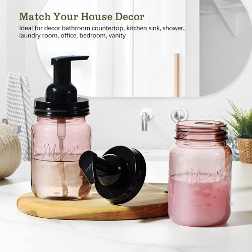 Amolliar Plastic Foaming Soap Dispenser with Pump Lid, 16Oz Refillable Foam Hand Soap Dispenser Set, Clear Dish Soap Bottles with Waterproof Lable for Farmhouse Kitchen Bathroom (4 Pack, Black)