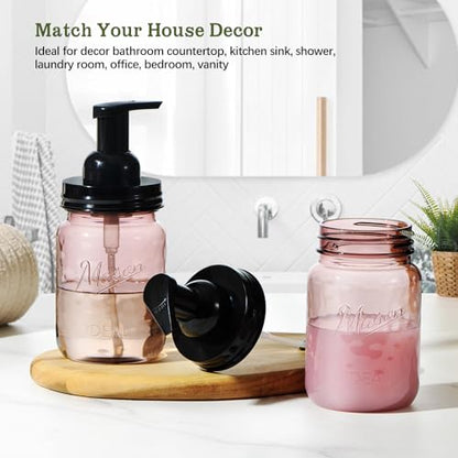 Amolliar Plastic Foaming Soap Dispenser with Pump Lid, 16Oz Refillable Foam Hand Soap Dispenser Set, Clear Dish Soap Bottles with Waterproof Lable for Farmhouse Kitchen Bathroom (4 Pack, Black)