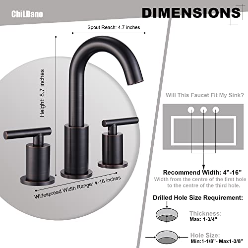 ChiLDano Oil Rubbed Bronze Bathroom Faucets with Pop Up Drain& Supply Hose | Bronze 3 Piece Bathroom Faucet for Sink 3 Hole, Widespread Vanity Sink Faucet 2 Handles, Pedestal Sink Faucet 3 Hole - color: Oil Rubbed Bronze