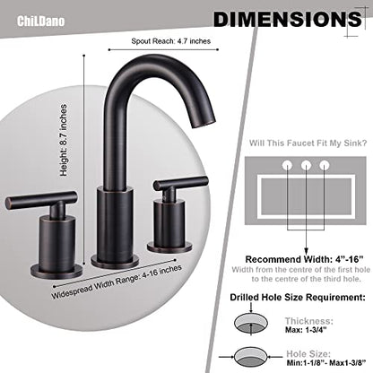 ChiLDano Oil Rubbed Bronze Bathroom Faucets with Pop Up Drain& Supply Hose | Bronze 3 Piece Bathroom Faucet for Sink 3 Hole, Widespread Vanity Sink Faucet 2 Handles, Pedestal Sink Faucet 3 Hole - color: Oil Rubbed Bronze