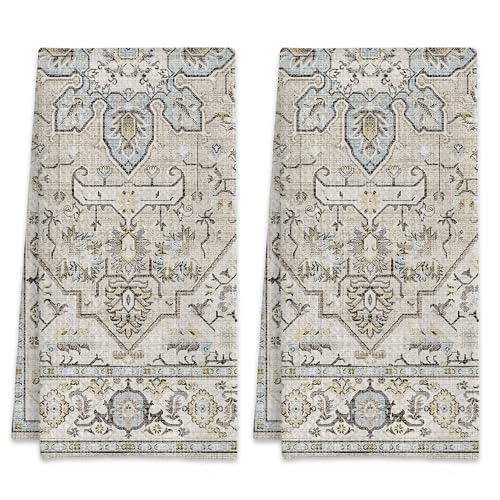 Beige Boho Retro Hand Towels Set of 2,Waffle Weave Soft Absorbent Kitchen Dish Towels,Decorative Bathroom Towel for Hotel Bath Gym Yoga 16"x24" - color: Beige Boho Retro