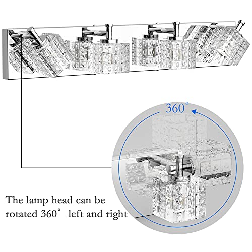 Ralbay Modern LED Chrome Vanity Lights - 4 Lights Crystal Bathroom Light Fixtures Over Mirror - color: Chrome, size: 26 inch