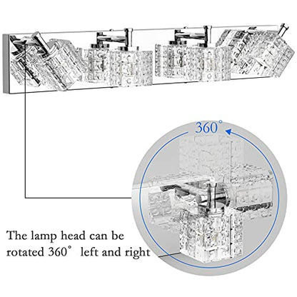 Ralbay Modern LED Chrome Vanity Lights - 4 Lights Crystal Bathroom Light Fixtures Over Mirror - color: Chrome, size: 26 inch