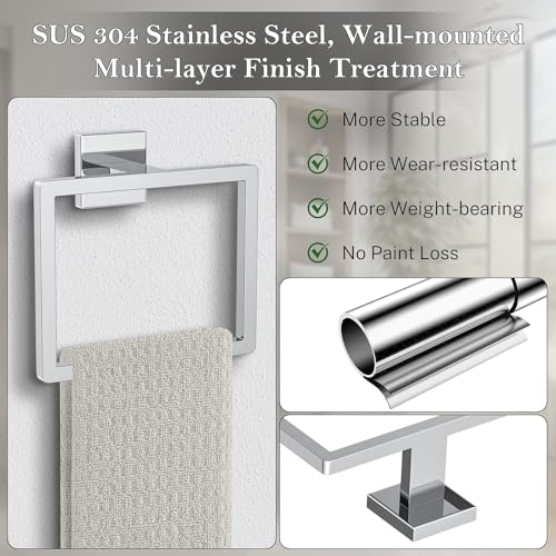 2-Piece Polished Chrome Towel Ring,Hand Towel Holder,Modern Towel Holder Stainless Steel Towel Rack Wall-Mounted Bathroom Towel Hanger - color: Polished Chrome, size: 2 Pcs