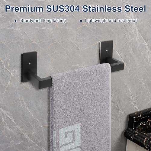 NearMoon Self Adhesive Bathroom Towel Bar, Stainless Steel Square Bath Wall Shelf Rack Hanging Towel Stick On Sticky Hanger Contemporary Style, Towel Rack Wall Mounted (12 Inch, Matte Black) - color: Matte Black, size: 12 Inch