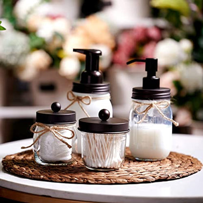 Amolliar Mason Jar Bathroom Accessories Set(4 Pack) -Bronze-Lotion Soap Dispenser&Qtip Holder Set&Toothbrush Holder-Rustic Farmhouse Decor Apothecary Jar Bathroom Countertop,Vanity Organize (Bronze) | Lotion Soap Dispenser, 2 Qtip Holder Set, Toothbrush H