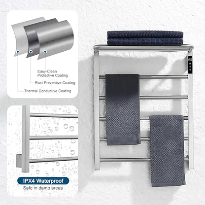 Heated Towel Racks, 5 Bars Towel Warmer with 24hr Timer Stainless Steel Wall Mounted Electric Towel Warmers for Bathroom - color: Nickel