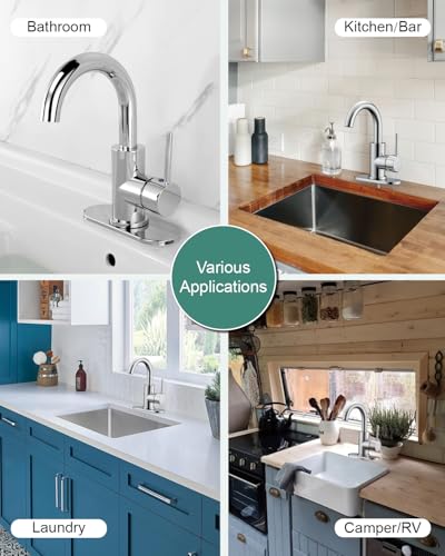 RKF Single-Handle Swivel Spout Bathroom Sink Faucet with Pop-up Drain with Overflow and Supply Hose,Bar Sink Faucet,Small Kitchen Faucet Tap,Chrome Polished,BF3501P-CP2 - color: 3501-CP2
