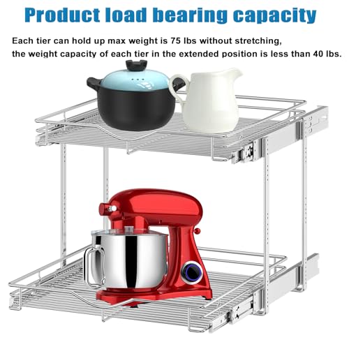 DINDON Pull Out Cabinet Organizer (22-1/2" W x 21-1/2"D), Cabinet Pull Out Shelves, 2 Tier Pull Out Drawers for Kitchen Cabinets, Wire Basket Slide Out Shelf, Pot and Pan Organizer - size: 22-1/2" W X 21-1/2" D