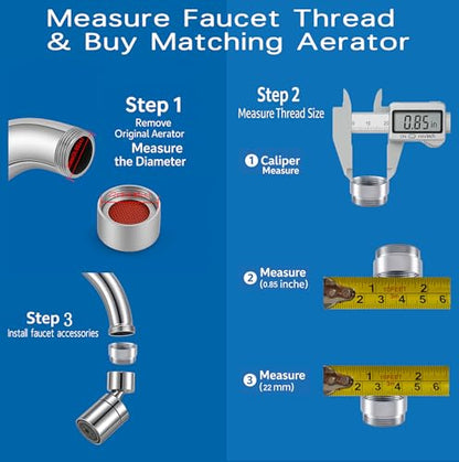 Faucet Aerator Adapter - 55/64 inch Female to 55/64 inch Male, Chrome Brass Sink Adapter, for Kitchen and Bathroom Faucet Adapter Kit Connection (F22-M22) | Chrome Brass Faucet Adapter: Durable premium chrome-plated brass for kitchen and bathroom faucets
