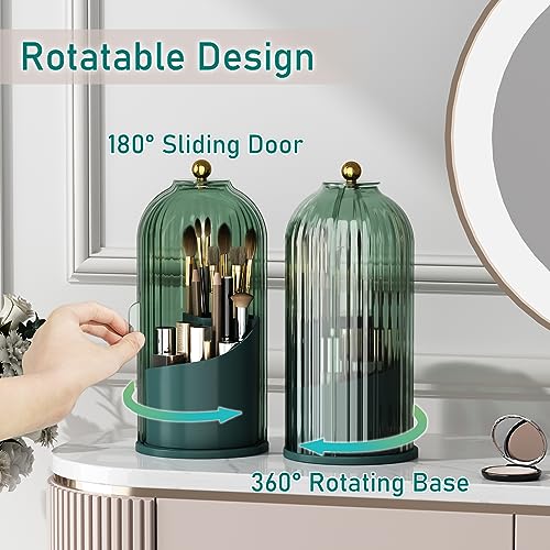 GAXmi Makeup Brush Holder with Lid Rotating Cosmetic Organizer, All Green | 360 Rotation, Waterproof, Dustproof, Moistureproof - color: Green