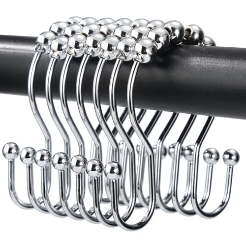 Shower Curtain Hooks, OEH Shower Curtain Rings, Chrome Shower Curtain Hooks Rust Proof, Smooth Gliding Metal Shower Curtain Rings Rust Proof, Double Shower Hooks for Shower Curtain, 12 Pcs, Chrome - color: Chrome, size: Classic Double Hooks