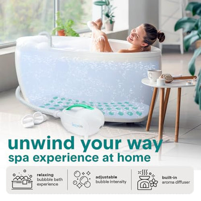 SereneLife Bubble Bath Mat - Portable Spa Bubble Bath Massager with Waterproof Bath Light & Pillow, Adjustable Bubble Intensity, Easy Button Control, Remote Control - color: Teal
