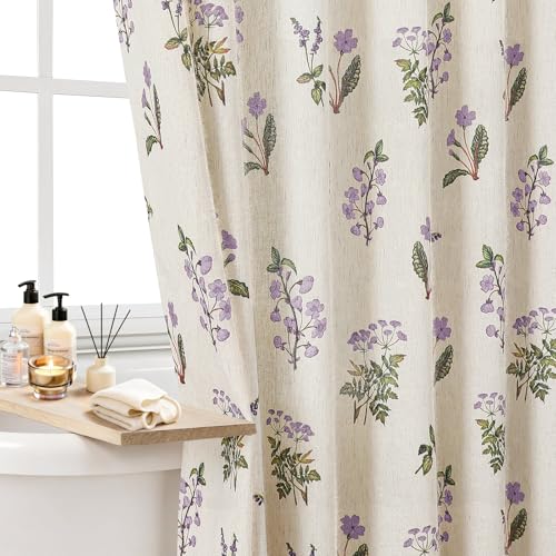 Colorful Star Farmhouse Floral Linen Shower Curtain, Vintage Boho Shower Curtain for Bathroom, French Country Pattern Waterproof Bathroom Curtains, 72" W x 72" L - color: Lavender, size: 72"W x 72"L (Pack of 1)