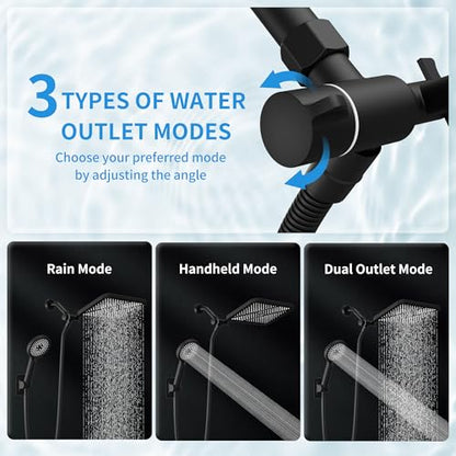 RFOUO 11 Inch Wide Rain Shower Head with Handheld, Matte Black | High Pressure Rainfall, Dual Shower Head Combo with Adjustable Arm, 3-Mode Detachable Handheld Spray,with 59 Inch Hose - color: Matte Black