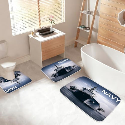 Bathroom Mat Set Modern Ocean Nautical Boys Bathroom Rugs Sets 3 Piece Military Cool, Memory Foam Bath Rugs, U-Shaped Toilet Rug Non Slip Absorbent Blue - color: Color21