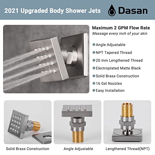 Brushed Nickel Shower System with 4 PCS Shower Body Spray Jets & 12’’ Ceiling Shower Head & Handheld Spray, DASAN Full Body Shower Faucet System with Jets Rainfall Shower Combo Set, SA-SS03BBN-S12C - color: Brushed Nickel