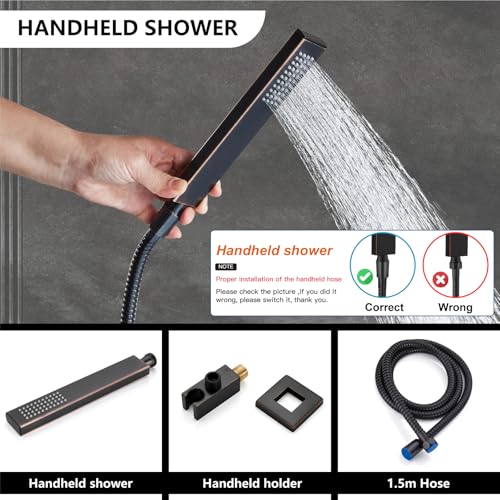 Midanya Shower Faucet Set with Handheld Sprayer,12 Inch,Oil Rubbed Bronze | Rough-in Shower Valve and Trim Kit Included,Square Rain Head,Wall Mount Shower System,All Metal,Bathroom - color: Bronze, size: 12 Inch
