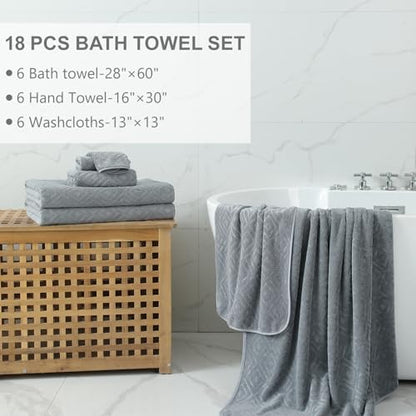 Smuge 18-Piece Bath Towel Set, Include 6 Bath Towel Sheets, 6 Hand Towels and 6 Washcloths - Highly Absorbent Quick Dry 100% Microfiber,Ultra Soft Bathroom Towel Set (Dark Gray) - color: Dark Gray, size: 18 Pcs Bath Towel Set