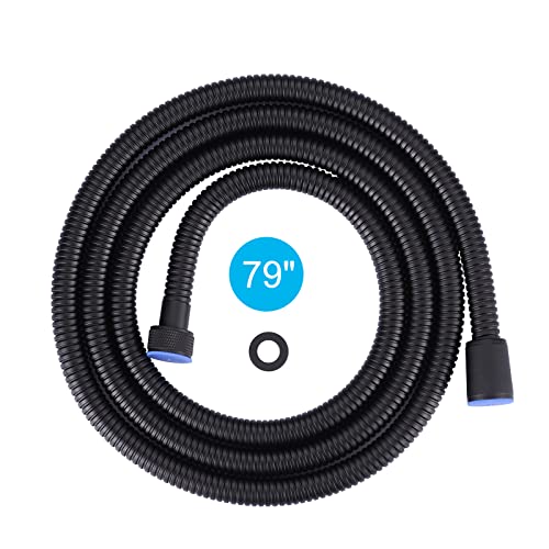 79" Shower Hose, Stainless Steel Shower Head Hose Extension, Black | Stainless Steel Material, Stretchable Design, Tangle-Free Design, Double Buckle Design, Handheld Shower Hose for Bathroom - color: Black, size: 79inch
