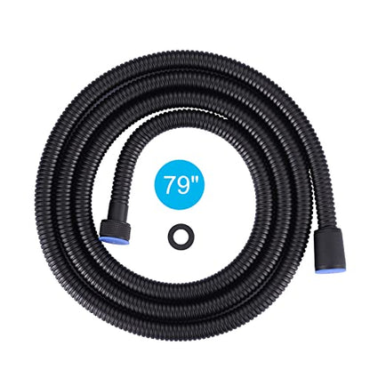 79" Shower Hose, Stainless Steel Shower Head Hose Extension, Black | Stainless Steel Material, Stretchable Design, Tangle-Free Design, Double Buckle Design, Handheld Shower Hose for Bathroom - color: Black, size: 79inch