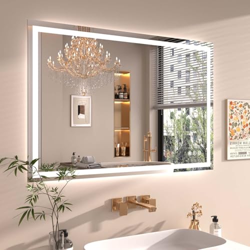 Snowdool 48 x 30 in LED Bathroom Mirror, Front and Backlit, Anti-Fog | Front and Backlit, 3 Color Temperatures, Anti-Fog, Tempered Glass - size: 30"L x 48"W