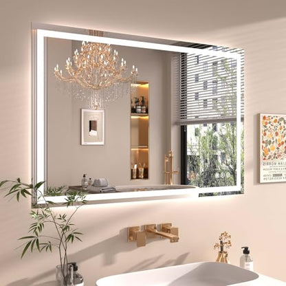 Snowdool 48 x 30 in LED Bathroom Mirror, Front and Backlit, Anti-Fog | Front and Backlit, 3 Color Temperatures, Anti-Fog, Tempered Glass - size: 30"L x 48"W