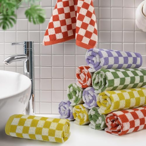 Washcloths 12 Pack Checkered - Wash Cloths for Showering (13"x13") | 4 Colors, Multi-Purpose Bathroom Face Cloths, Soft and Cute - color: 4 Colors