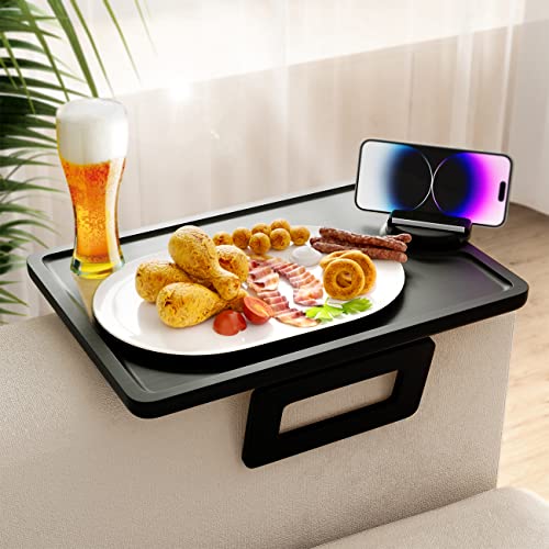 Smatdecis Couch Arm Tray Table Sofa Arm Clip, Armrest Tray Table Suitable for Home Drinks/Fast Food/Fruit Etc, Large Size Multi-Function Black(360° Rotating Stand A) - color: Black, size: 13" x 9.4"(360°A)