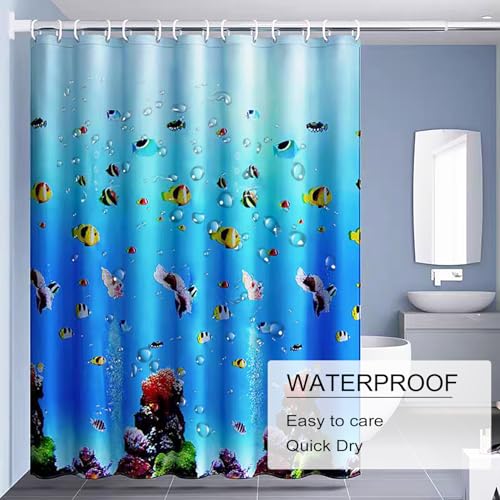 TIKABC Shower Curtain Liner, 4G PEVA Shower Liner, Plastic Waterproof Shower Curtains, 72x72 inch with Grommet Holes 3 Magnetic Weights - color: Underwater World